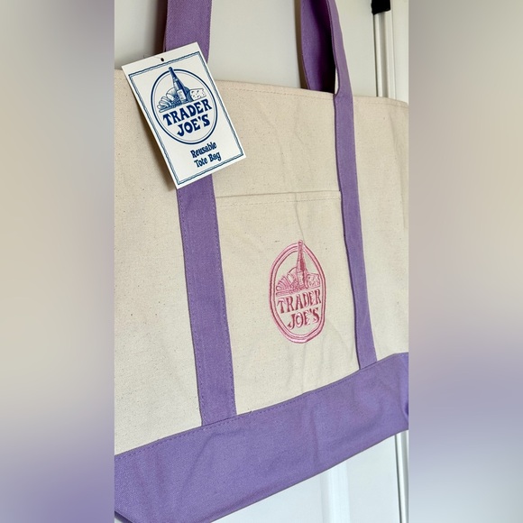 New! Trader Joe’s Lavender Canvas Tote Bag - Large - Picture 3 of 4
